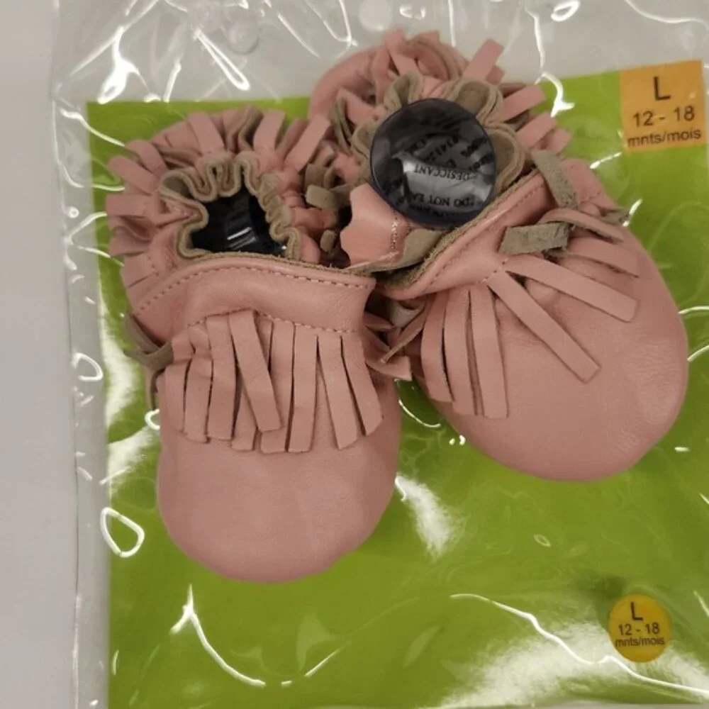 Tickle Toes Genuine Leather Baby Moccasins Pink Fringe 12 18 Months‎ New Gift